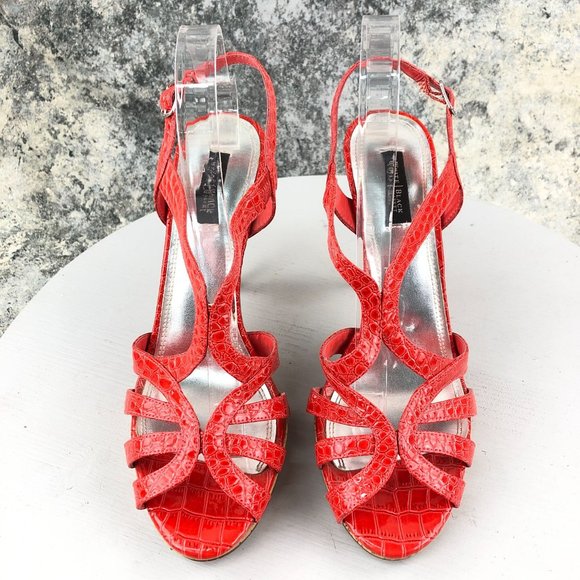 WHITE HOUSE BLACK MARKET Women's 9.5M Red Hawaii Croc Embossed Patent Heels - Picture 6 of 14